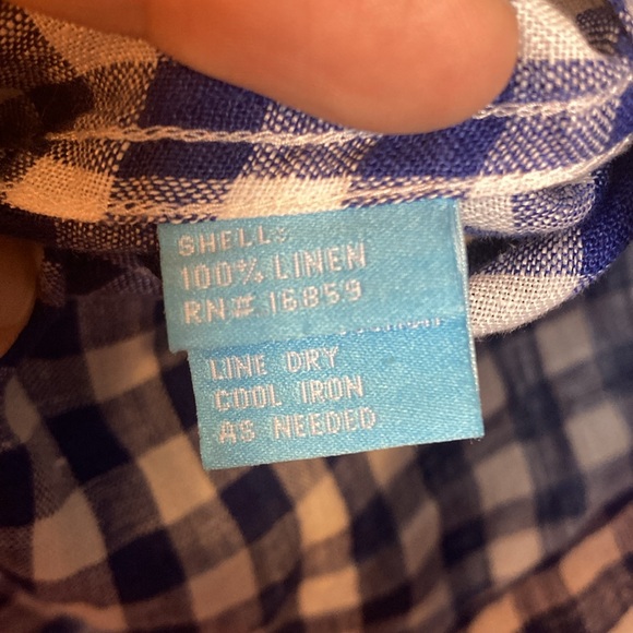 J. McLaughlin Mens Size L Blue White Check Gingham Plaid Button Up Linen Shirt - Picture 7 of 13